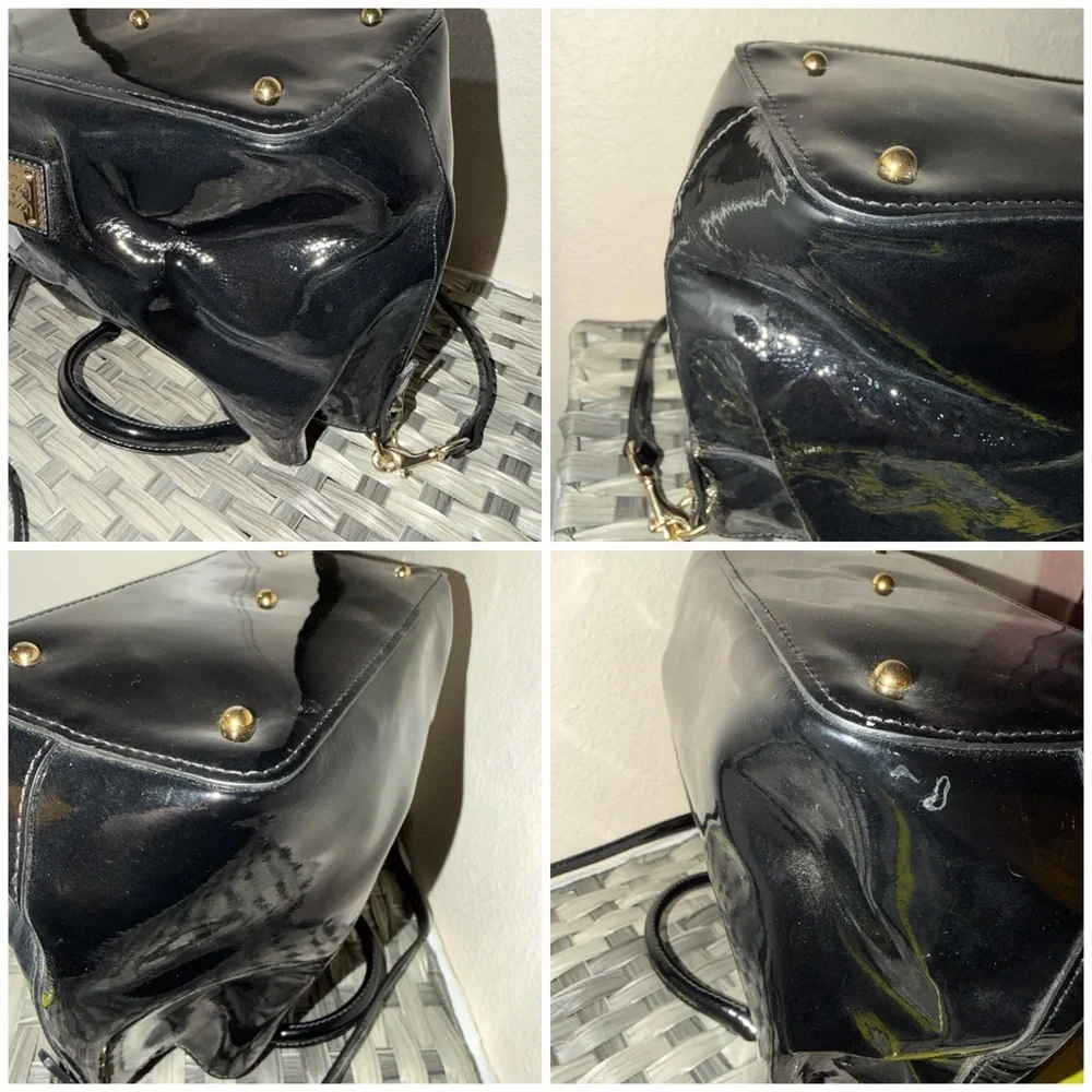 Dooney & Bourke Black Patent Leather Shoulder/Crossbody Satchel with Blue Lining - Picture 9 of 16